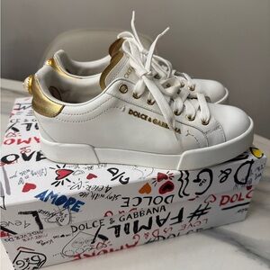 Dolce & Gabbana White Sneakers with Gold Details